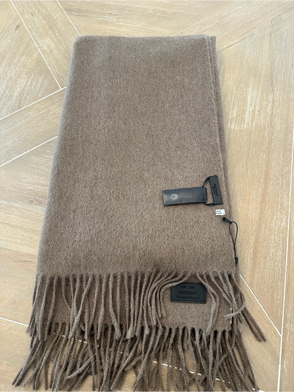RUDSAK Taupe Brown Wool Scarf with Fringe